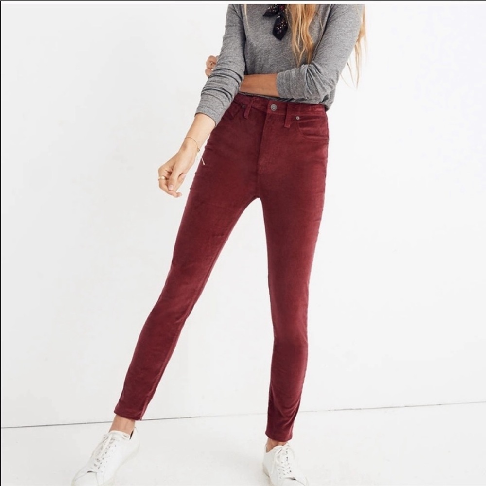 Madewell 10” highrise skinny burgundy velvet pants
